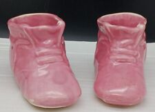 Vintage Ceramic Pink Pair of Baby Shoes Planter Set of 2 USA picture