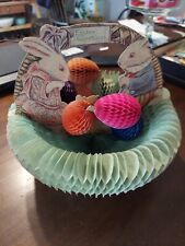 1925 Antique Beistle Diecut Honeycomb Easter Greetings Basket Eggs Bunny 8.5