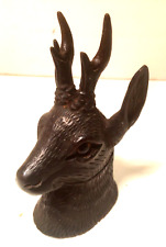 ANTIQUE BLACK FOREST SWISS WOOD CARVED ROBUCK DEER HEAD THIMBLE / RING BOX picture