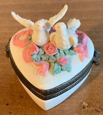 Vintage Two Doves with pink roses hinged TRINKET BOX picture