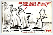 Halloween Postcard Ed Bortz Signed Ghosts Ghost Lady Comical Humor 1955 LL Cook picture