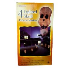 Vintage 4 Lighted Skull Pathway Markers Halloween Yard Decor Prop Spooky Horror picture