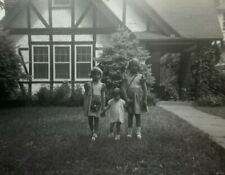 Three Little Girls Holding Hand In Front Of House B&W Photograph 3.5 x 5 picture