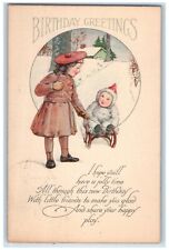 1922 Birthday Greetings Children Sleigh Basking Ridge New Jersey NJ Postcard picture