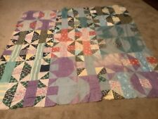 Vintage Quilt Top Cotton 65”sq. 11” Patch, Hand Pieced Great Old Fabric picture