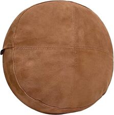 Leather Cover Pillow Round Cushion Case Genuine Home Throw Dcor Living Tan 8 picture
