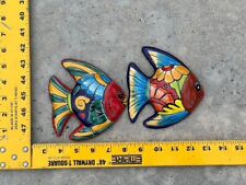 Talavera Mexican Pottery 2 Fish Ceramic Glazed Brightly Painted Yard Art picture