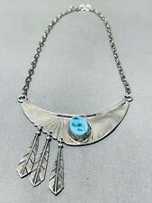 ONE OF THE MOST BEAUTIFUL VINTAGE NAVAJO TURQUOISE STERLING SILVER NECKLACE picture