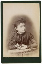 CIRCA 1890'S CABINET CARD Beautiful Young Girl With Long Curly Hair Dress picture
