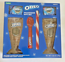 Oreo Milkshake Gift Set - 2 Glass Cups 1 Ice Cream Scoop & 2 Straws New in Box picture