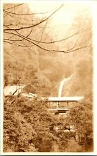 Vtg 1910-30 AZO Sepia Real Photo RPPC Kobe Japan Waterfall & Covered Bridge  picture