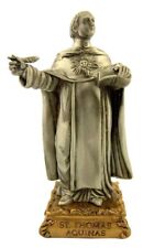 Pewter Saint St Thomas Aquinas Figurine Statue on Gold Tone Base, 4 1/2 Inch picture