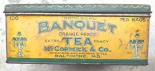 Vtg McCormick & Co BANQUET Orange Pekoe Extra Fancy Tea Tin Green & Yellow picture