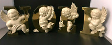 Vintage NOEL w/ Cherubs Gold Hard Plastic Holiday Wall Hangers - 1985 - w/ Box picture
