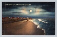 Seaside Heights NJ-New Jersey, Boardwalk, Beach Night, c1951 Vintage Postcard picture