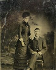 C.1880s Tintype Beautiful Woman & Man Couple Victorian Dress Intimate Pose T20 picture