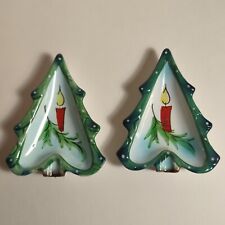 TWO Vintage HOLT HOWARD 1959 Christmas Tree Ceramic Trinket Dish Ashtray KITSCHY picture