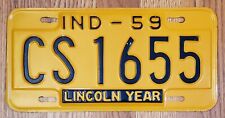 1959 INDIANA IN LICENSE PLATE TAG # “CS1655” - ANTIQUE Vintage; LINCOLN YEAR picture