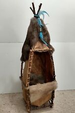 Vintage Native American Style PAPOOSE Hand-Made Rabbit Fur & Phloem Baby Seat picture