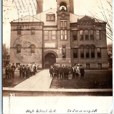 1908 La Porte City, IA RPPC High School Building Students Photo Postcard A196 picture
