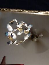 Vintage Set Of 3 Cloisonne Cranes Rare Blue White Gold Heavy Small Free Standing picture