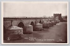 Cordoba Spain Puente Romano and The Calahorra RPPC Aqueduct Bridge Postcard picture