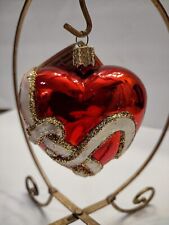 merck family's old world HEART ORNAMENT NIB RED TRIMMED IN GOLD AND WHITE  picture