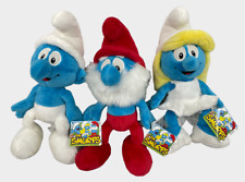3 Smurfs Plush 2008 Lot Papa Smurf Smurfette Peyo 11 Inch Tall New Old Stock Tag picture