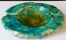 Coral Blue Green Quartz? Ashtray, 6+ inch, robust 28 oz, nice color picture