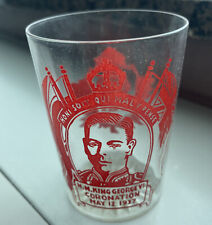 Vintage original antique 1937 King George VI Coronation Drinking Glass red clear picture