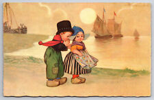 Vintage C1930 Postcard Artist Signed Colombo Dutch Children Whispering a Secret picture