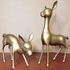 Vintage Large Brass Deer Fawn Animal Figurines  MCM Mid Century Modern Pair picture