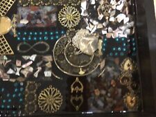 Vintage Jewelry Art And Tray, 10x10 Black, Vintage Gold Jewelry, Beads, In Epoxy picture