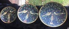Set of 3 Hand Painted Enamel Metal Nesting Serving Dishes - Bird's Nesting Motif picture