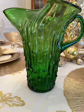 Vintage Mid-Century green art glass Large Bamboo pattern Water Pitcher picture