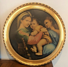 Vintage Raphael Madonna of the Chair Print on Board Gold Embossed Frame 19.5