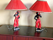 Pair Early 20th Century Deco BLACKAMOOR Figural Chalk/Plaster Lamps Nice Works picture