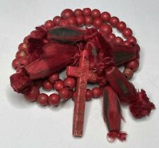 † SCARCE ANTIQUE 1700S BRIGITTINE 6 DECADE CARVED & DYED BOVINE ROSARY TASSELS † picture