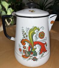 Vintage Large Berggren Swedish Folk Art Enamelware Coffee Pot Percolator Flowers picture