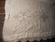 Vintage White TABLECLOTH Linen Dining Room 84 x 67 Retro LACE DESIGN lot 7 picture