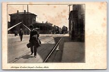 Jackson Michigan~Man & Train On Tracks~Michigan Central Railroad Depot~1906 PC picture