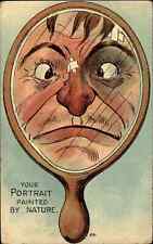 Ugly Man Sees Reflection Handheld Mirror Comic c1910 Vintage Postcard picture