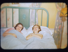 VTG 1948 Kodachrome Slide Kids Laying In Bed Outside of Worcester Massachusetts picture