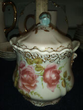 antique porcelain dresden german roses biscuit jar humidor lidded picture