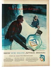 1956 Aqua Velva Ice Blue After Shave Lotion winter snow scene Vintage Print Ad picture