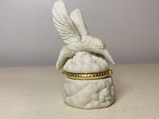 Vintage White Hummingbird Miniature Trinket Pill Jewelry Hinged Box picture