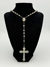 Beautiful Vintage Fancy Sterling Silver Rosary With Leather Pouch picture