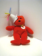 5 1/2  In Tall Red Teddy Bear McDonald's Beanie Baby w/ Birthday Hat and Badge picture