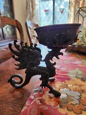 Vintage Heavy Iron Dragon Candle Plant Holder Griffin Gothic Figure picture