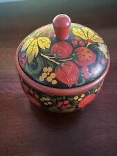 Russian Khokhloma Wooden Lacquered Trinket Dish With Lid picture